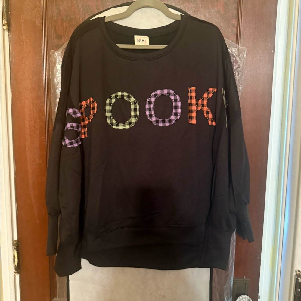 BiBi Black Sweatshirt with Plaid Letters